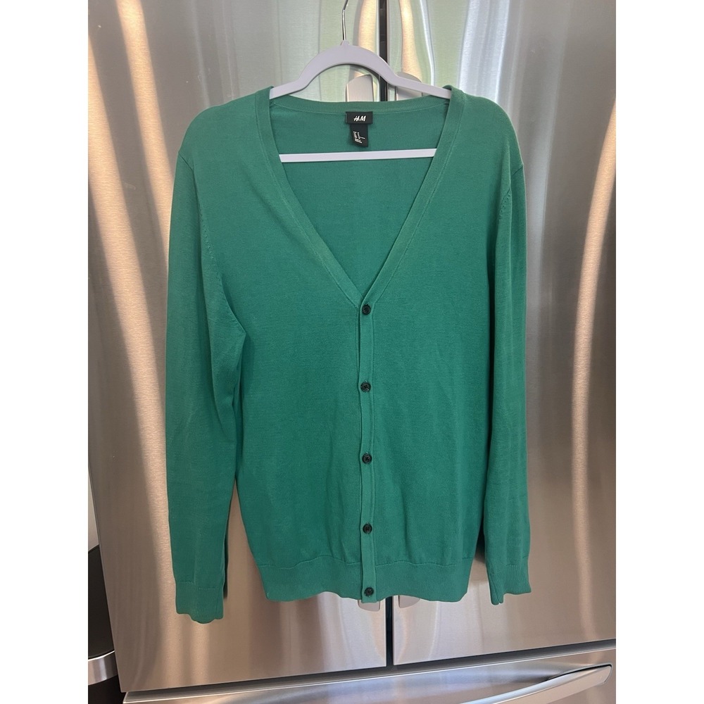 H&M Women's Green Cardigan Sweater Size M Button Front Lightweight